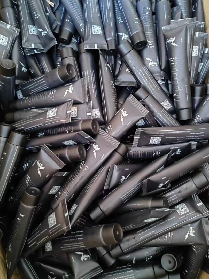 Legendary Numbing Cream tubes prepared for studio supply